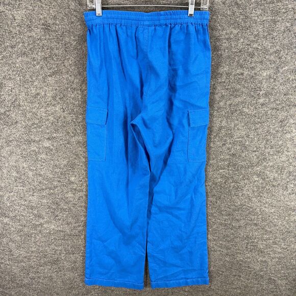 Love Tree Cargo Pants Women M Medium Blue High Rise Linen Drawstring Pockets - Picture 2 of 8